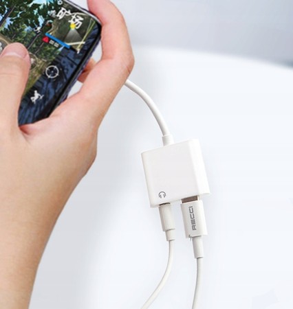 PRZEJŚCIÓWKA ADAPTER USB-C USB C + AUX 3,5 MM DO SŁUCHAWEK RECCI