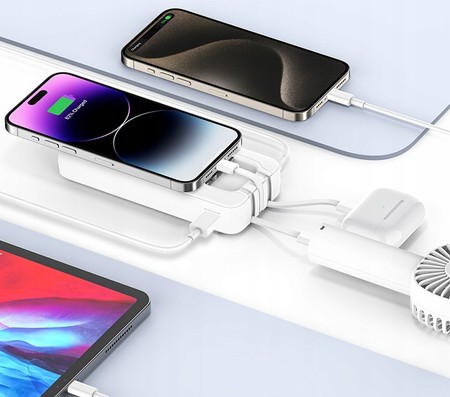 SZYBKI POWERBANK 20000MAH 22,5W 3A WBUDOWANE KABLE USB-C DO LIGHTNING MICRO