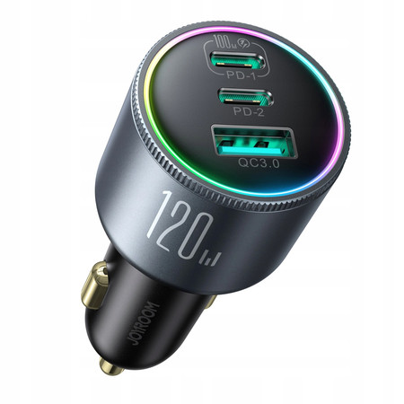 ŁADOWARKA SAMOCHODOWA Z KABLEM 120W 5A PD QC 3.0 USB-A 2x USB-C JOYROOM