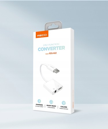 PRZEJŚCIÓWKA ADAPTER USB-C USB C + AUX 3,5 MM DO SŁUCHAWEK RECCI