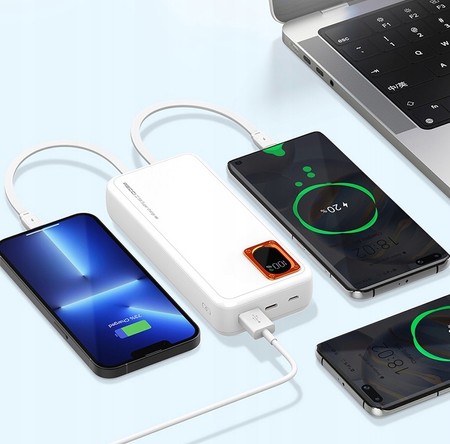 SZYBKI POWERBANK 20000MAH 22,5W QC 3.0 PD + KABEL LIGHTNING USB-C RECCI