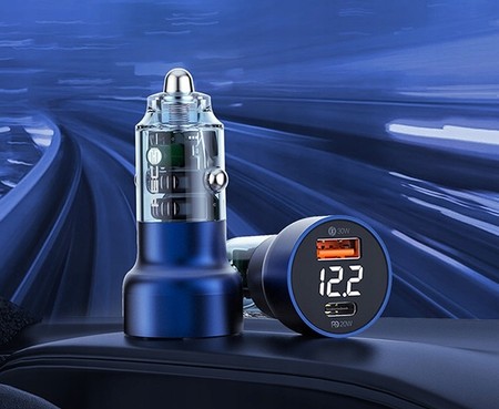 SUPER SZYBKA ŁADOWARKA SAMOCHODOWA LED USB-C TYP C i USB QC3.0 50W RECCI