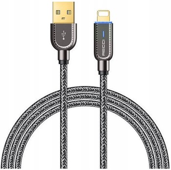 PODŚWIETLANY KABEL LIGHTNING 2.4A 1M W OPLOCIE MOCNY LED RECCI