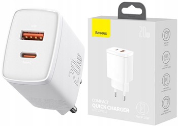 BASEUS ŁADOWARKA SIECIOWA USB C DO QC 3.0 20W PD
