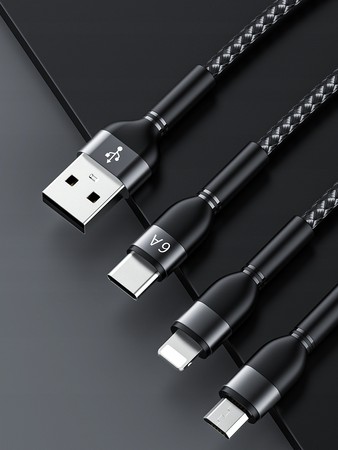 MOCNY SZYBKI KABEL 3w1 LIGHTNING TYP-C MICRO USB 6A 120cm 66W SZNUREK RECCI