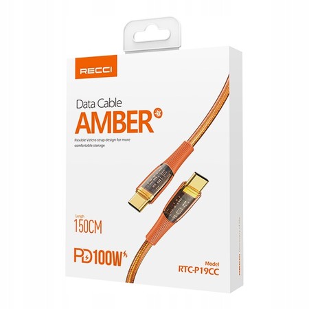 KABEL USB-C TYP C PRZEWÓD 100W SZYBKI MOCNY OPLOT 1,5M RECCI POMARAŃCZOWY