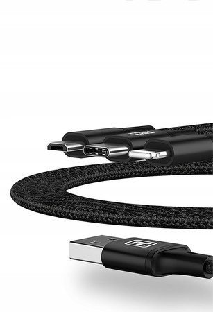 MOCNY KABEL USB PRZEWÓD 3w1 LIGHTNING MICRO TYP-C USB-C 2.4A 120cm RECCI