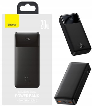 BASEUS POWER BANK 20000MAH 3X USB USB-C 15W +KABEL