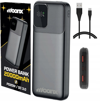 MOONX POWERBANK 20000 MAH 22,5W USB-C USB QC 3.0 SZYBKI MOCNY Z EKRANEM LED