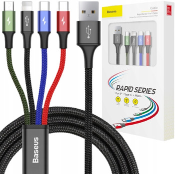 BASEUS KABEL USB 4W1 DO LIGHTNING / 2X USB-C TYP C MICRO USB NYLONOWY MOCNY