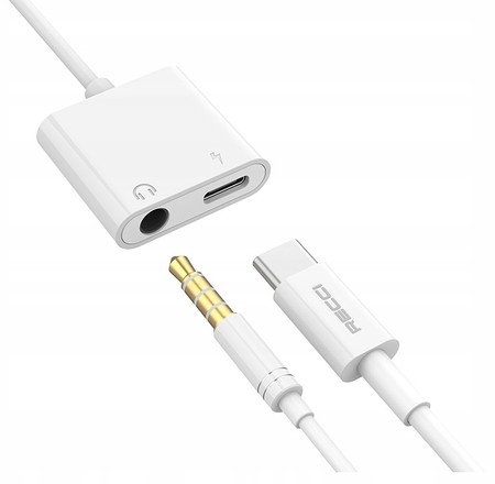 PRZEJŚCIÓWKA ADAPTER USB-C USB C + AUX 3,5 MM DO SŁUCHAWEK RECCI