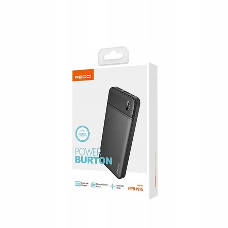 SZYBKI POWERBANK 10000MAH MOCNY SZYBKIE ŁADOWANIE 2,1A USB C + KABEL RECCI