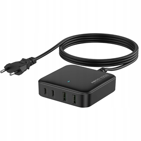 SZYBKA ŁADOWARKA SIECIOWA 100W GaN 2x USB 2x USB-C 3.0 MOCNY ZASILACZ RECCI