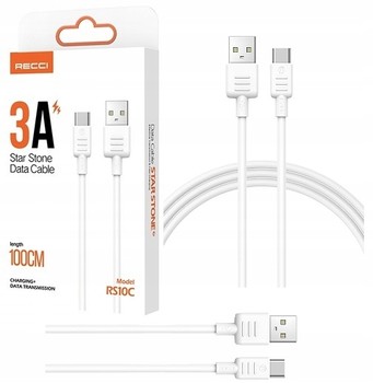 KABEL USB USB-C TYP-C PRZEWÓD QUCIK CHARGE 3A SZYBKIE ŁADOWANIE 100cm RECCI