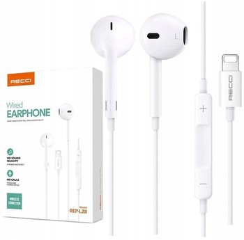 SŁUCHAWKI NA LIGHTNING DOUSZNE DO IPHONE + MIKROFON RECCI