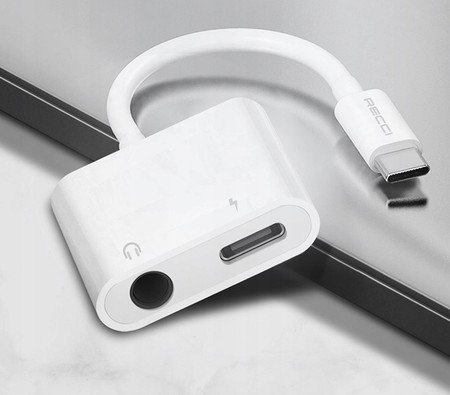 PRZEJŚCIÓWKA ADAPTER USB-C USB C + AUX 3,5 MM DO SŁUCHAWEK RECCI