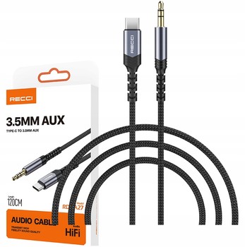 KABEL PRZEJŚCIÓWKA ADAPTER Z USB-C TYP C NA AUX MINI JACK 3,5MM 1,2M RECCI