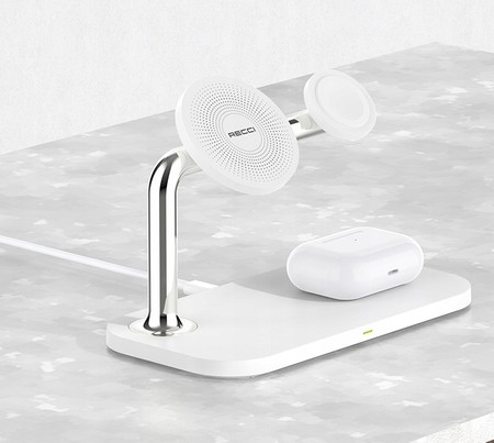 STOJAK Z ŁADOWARKA BEZPRZEWODOWA DO IPHONE / WATCH / AIRPODS 15W RECCI