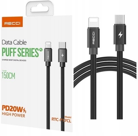 KABEL LIGHTNING - USB C PRZEWÓD 20W PD 1,5M DO ŁADOWANIA DO IPHONE RECCI