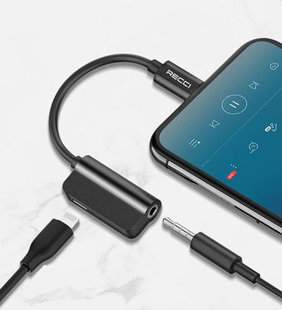 PRZEJŚCIÓWKA ADAPTER 3,5MM AUDIO SŁUCHAWEK AUX + LIGHTNING DO IPHONE RECCI