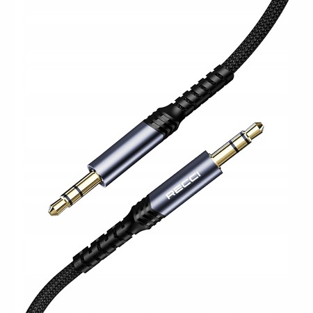 POZŁACANY MOCNY KABEL AUX MINI JACK 3,5MM AUDIO NYLON 1.2 M RECCI