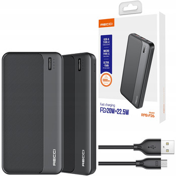 SZYBKI MOCNY POWERBANK 10000MAH 22,5W 3A PD + KABEL RECCI