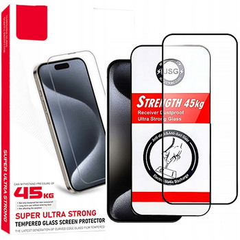 SZKŁO HARTOWANE NA EKRAN DO IPHONE 15 PLUS ULTRA MOCNE 45KG 9H 5D USG