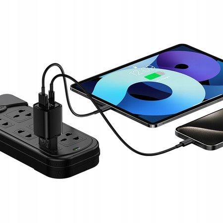 SZYBKA ŁADOWARKA SIECIOWA 30W USB i USB-C PD QC 3.0 WYŚWIETLACZ LED RECCI
