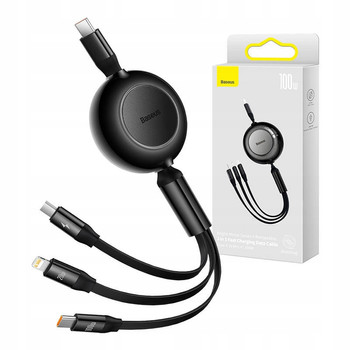 BASEUS KABEL ZWIJANY 3w1 USB - micro USB DO Lightning + USB-C 1,1m 100W