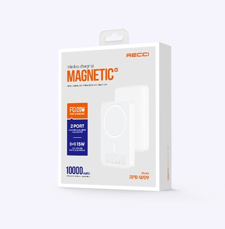 SZYBKI POWERBANK DO MAGSAFE MAGNETYCZNY BEZPRZEWODOWY 10000MAH PD 20W RECCI