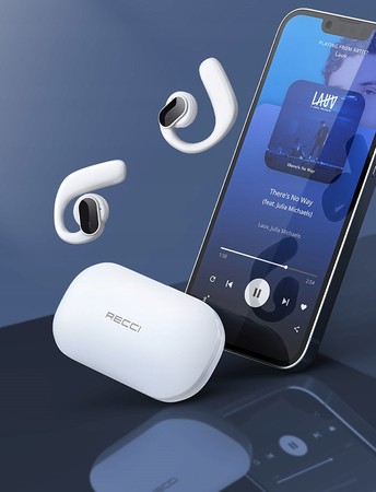 SŁUCHAWKI DOUSZNE BEZPRZEWODOWE BLUETOOTH 5.3 + KABEL POWERBANK TWS RECCI