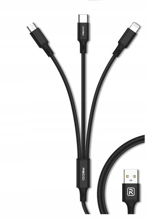 MOCNY KABEL USB PRZEWÓD 3w1 LIGHTNING MICRO TYP-C USB-C 2.4A 120cm RECCI