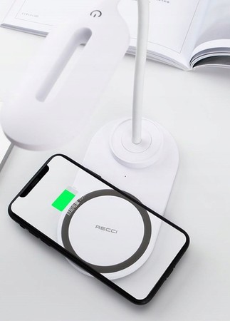 LAMPKA LED 360 Z ŁADOWARKA INDUKCYJNA 10W QI NA BIURKO SZAFKĘ RECCI