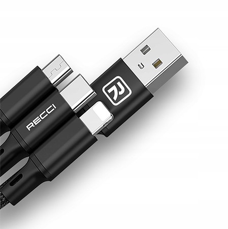 MOCNY KABEL USB PRZEWÓD 3w1 LIGHTNING MICRO TYP-C USB-C 2.4A 120cm RECCI