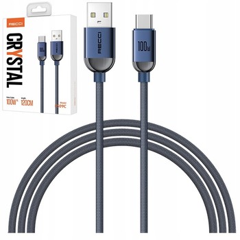 PRZEWÓD KABEL USB-C - USB 1,2M SZYBKIE ŁADOWANIE OPLOT 100W QC 4.0 PD RECCI