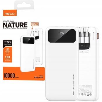 SZYBKI POWERBANK 10000MAH 22,5W 3A WBUDOWANE KABLE USB-C DO LIGHTNING MICRO