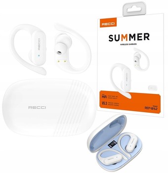 SŁUCHAWKI DOUSZNE BEZPRZEWODOWE BLUETOOTH 5.3 + KABEL POWERBANK TWS RECCI