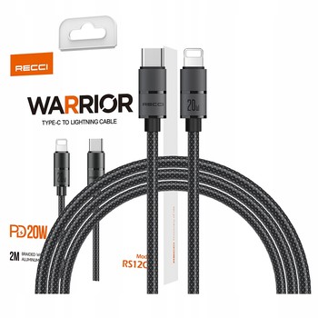 SZYBKI KABEL LIGHTNING - USB-C 2M w oplocie POWER DELIVERY 20W QC PD RECCI