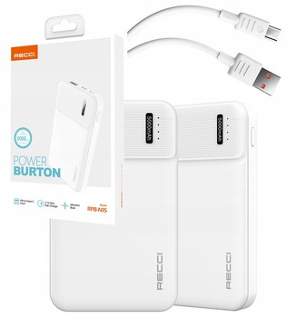 SZYBKI POWERBANK 5000MAH MOCNY SZYBKIE ŁADOWANIE 2,1A USB i C + KABEL RECCI