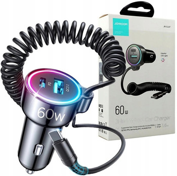 SZYBKA ŁADOWARKA SAMOCHODOWA USB USB-C 60W QC PD 3.0 + kabel USB-C JOYROOM