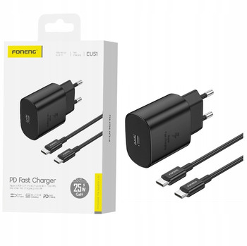 SZYBKA ŁADOWARKA SIECIOWA 25W USB C +GaN PD DO TELEFONU + KABEL USB-C TYP C