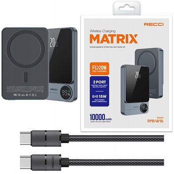 SZYBKI POWERBANK DO MAGSAFE BEZPRZEWODOWY 10000 MAH Z EKRANEM LED 20W PD