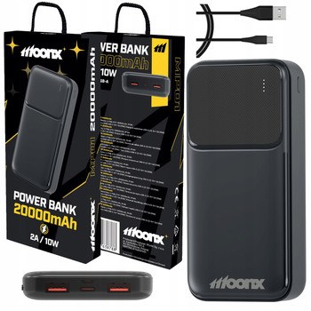 MOONX POWERBANK 20000 MAH 10W 2x USB SZYBKI MOCNY + KABEL USB