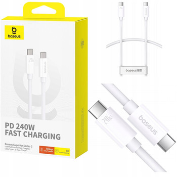 BASEUS KABEL USB C TYP C 240W PD 8K 60Hz MOCNY DO ŁADOWANIA 1M PRZEWÓD