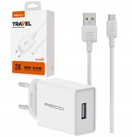 SZYBKA ŁADOWARKA SIECIOWA USB 10W + KABEL MICRO USB 2A RECCI
