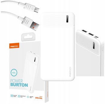 SZYBKI POWERBANK 10000MAH MOCNY SZYBKIE ŁADOWANIE 2,1A USB C + KABEL RECCI