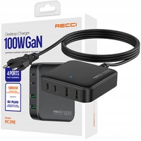 SZYBKA ŁADOWARKA SIECIOWA 100W GaN 2x USB 2x USB-C 3.0 MOCNY ZASILACZ RECCI