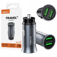 MAŁA MOCNA SZYBKA ŁADOWARKA SAMOCHODOWA 2X USB 2.4A DO ZAPALNICZKI RECCI