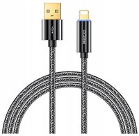 PODŚWIETLANY KABEL LIGHTNING 2.4A 1M WZMACNIANY OPLOT LED RECCI