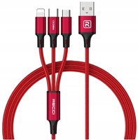 MOCNY KABEL USB PRZEWÓD 3w1 LIGHTNING MICRO TYP-C USB-C 2.4A 120cm RECCI